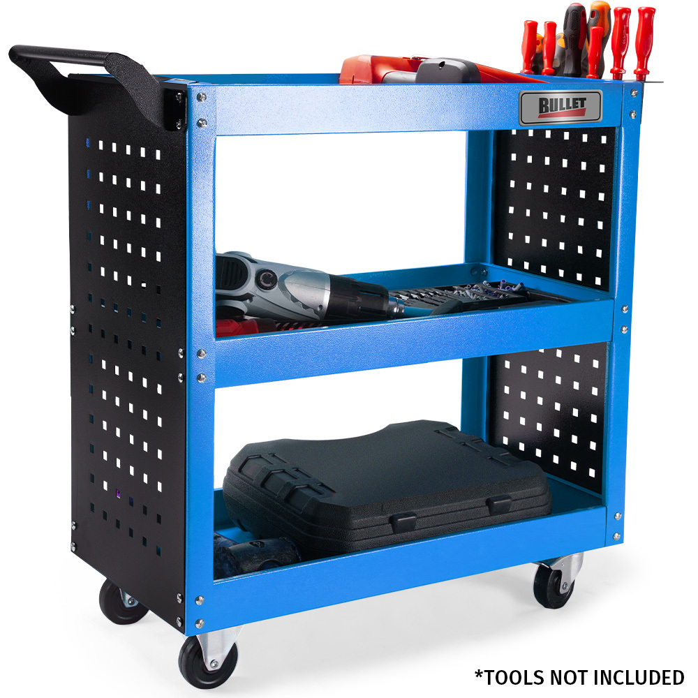 Bullet 3 Tier Steel Tool Trolley Cart For Workshop Mechanic Blue