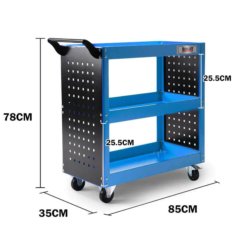 Bullet 3 Tier Steel Tool Trolley Cart For Workshop Mechanic Blue - Image 2