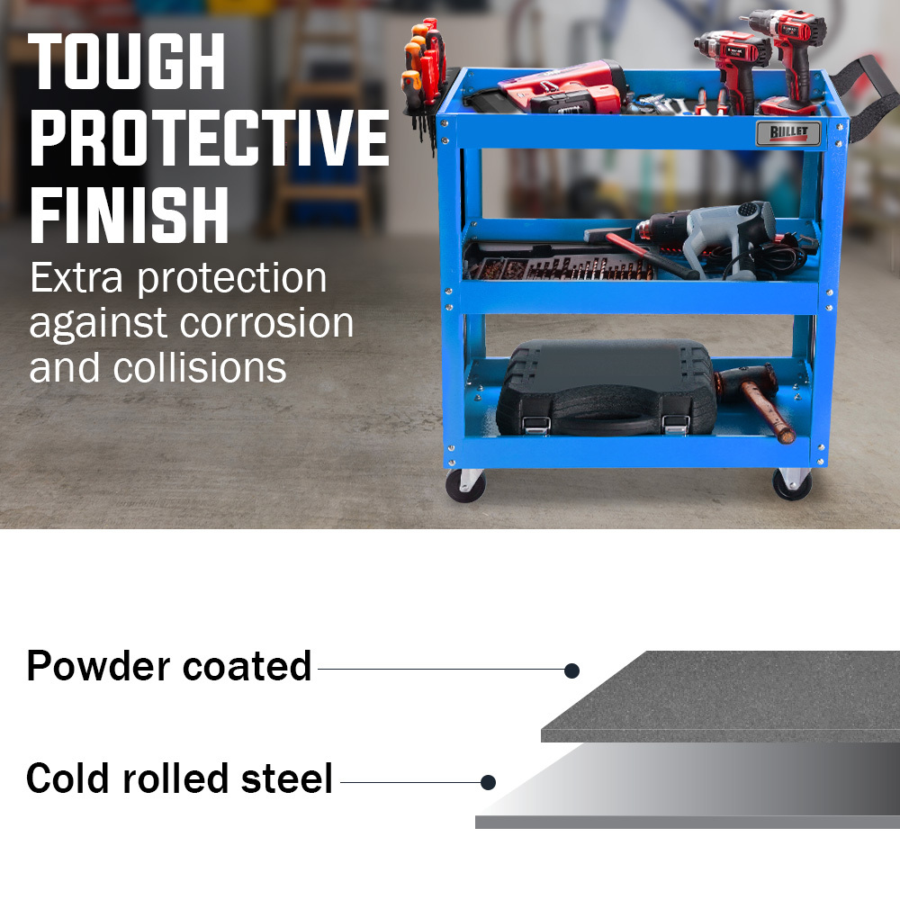 Bullet 3 Tier Steel Tool Trolley Cart For Workshop Mechanic Blue - Image 4