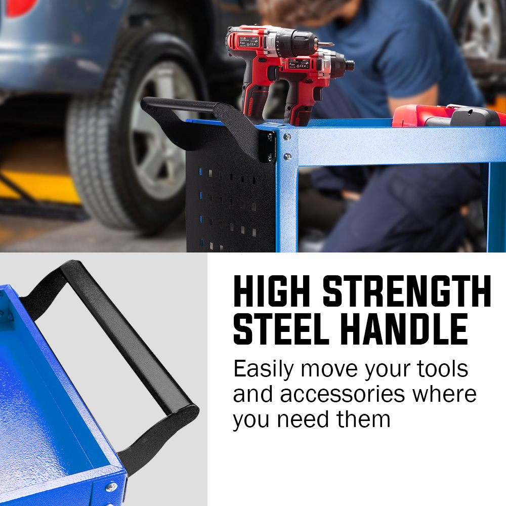 Bullet 3 Tier Steel Tool Trolley Cart For Workshop Mechanic Blue - Image 7