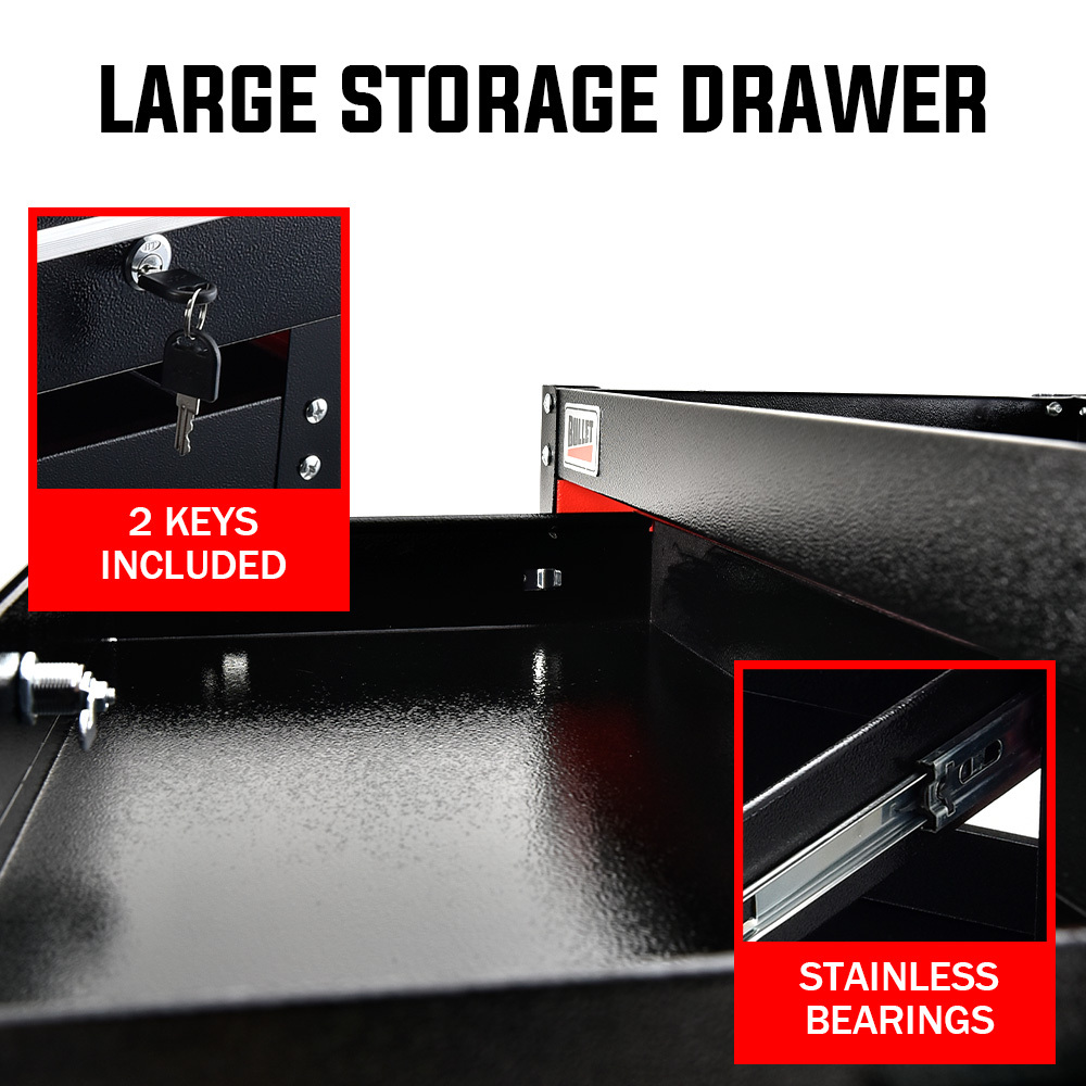 Bullet 3 Tier Steel Tool Trolley Cart With Drawer Black And Red - Image 3