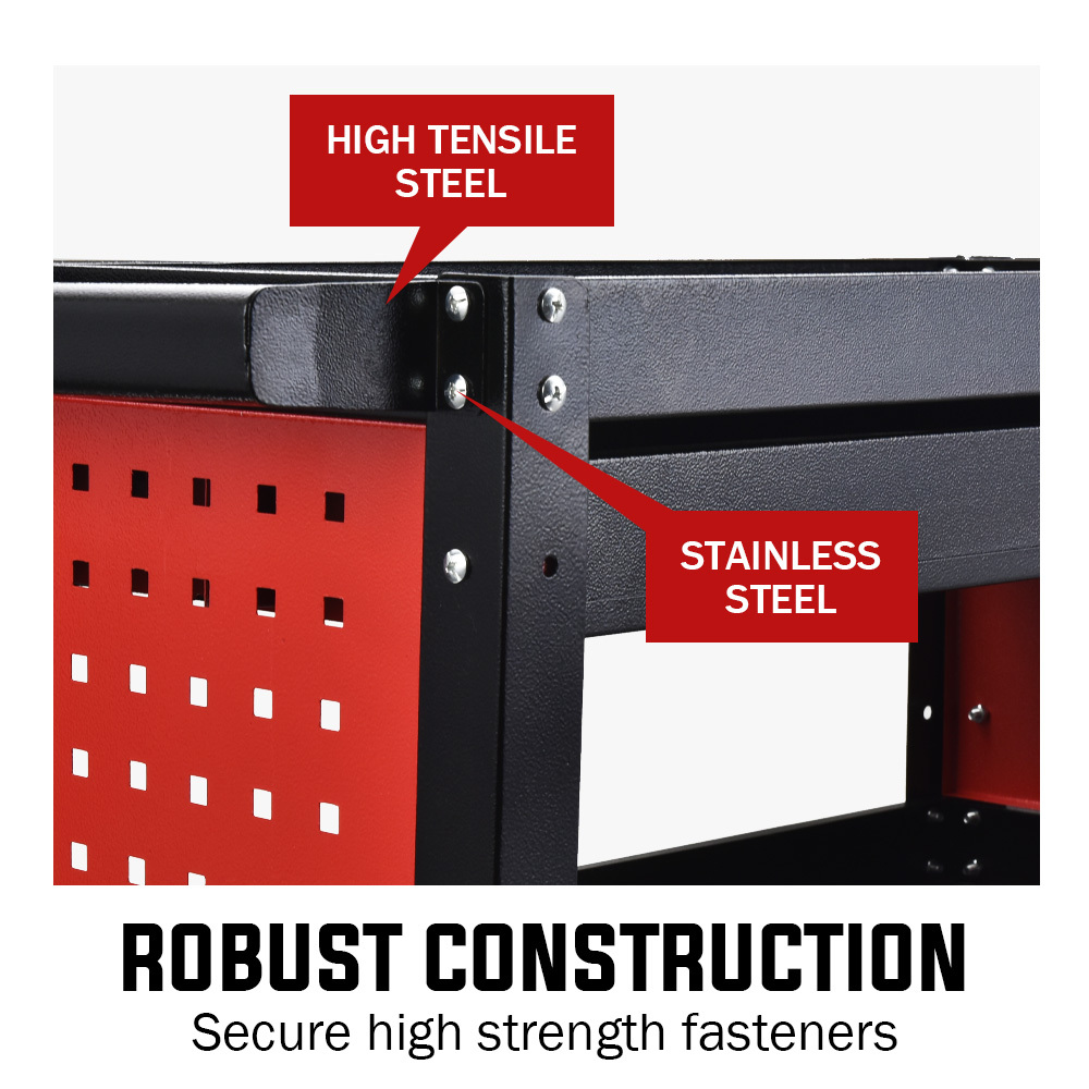 Bullet 3 Tier Steel Tool Trolley Cart With Drawer Black And Red - Image 4