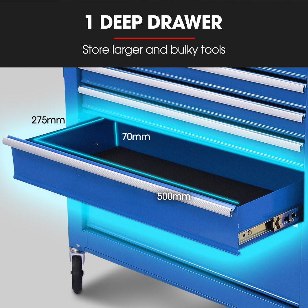Bullet Pro 7-Drawer Tool Box Cabinet Trolley Set - Blue - Image 5