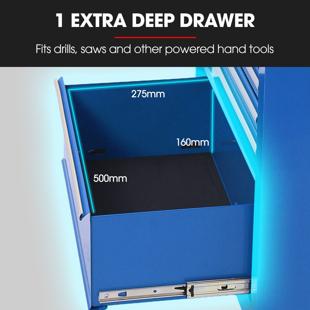 Bullet Pro 7-Drawer Tool Box Cabinet Trolley Set - Blue - Image 6