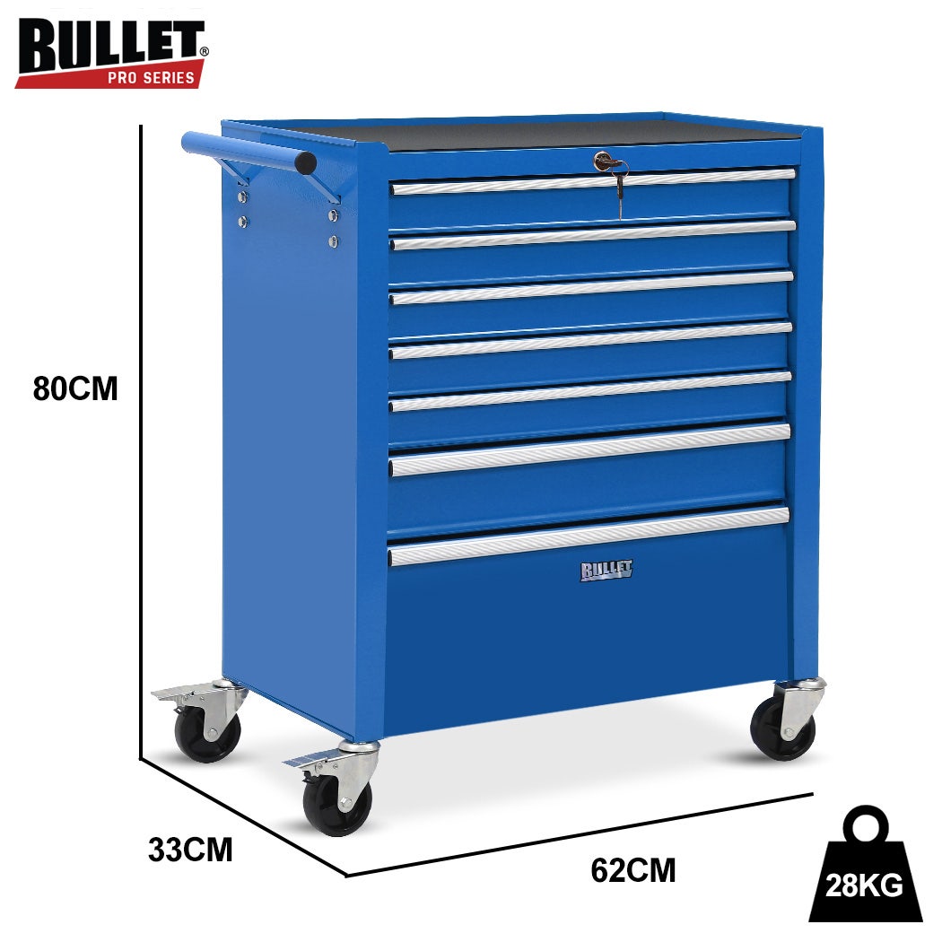 Bullet Pro 7-Drawer Tool Box Cabinet Trolley Set - Blue - Image 11