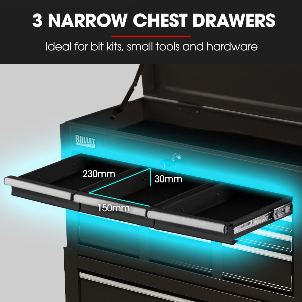 Bullet Pro 8-Drawer Tool Box Chest Cabinet Set - Black - Image 4