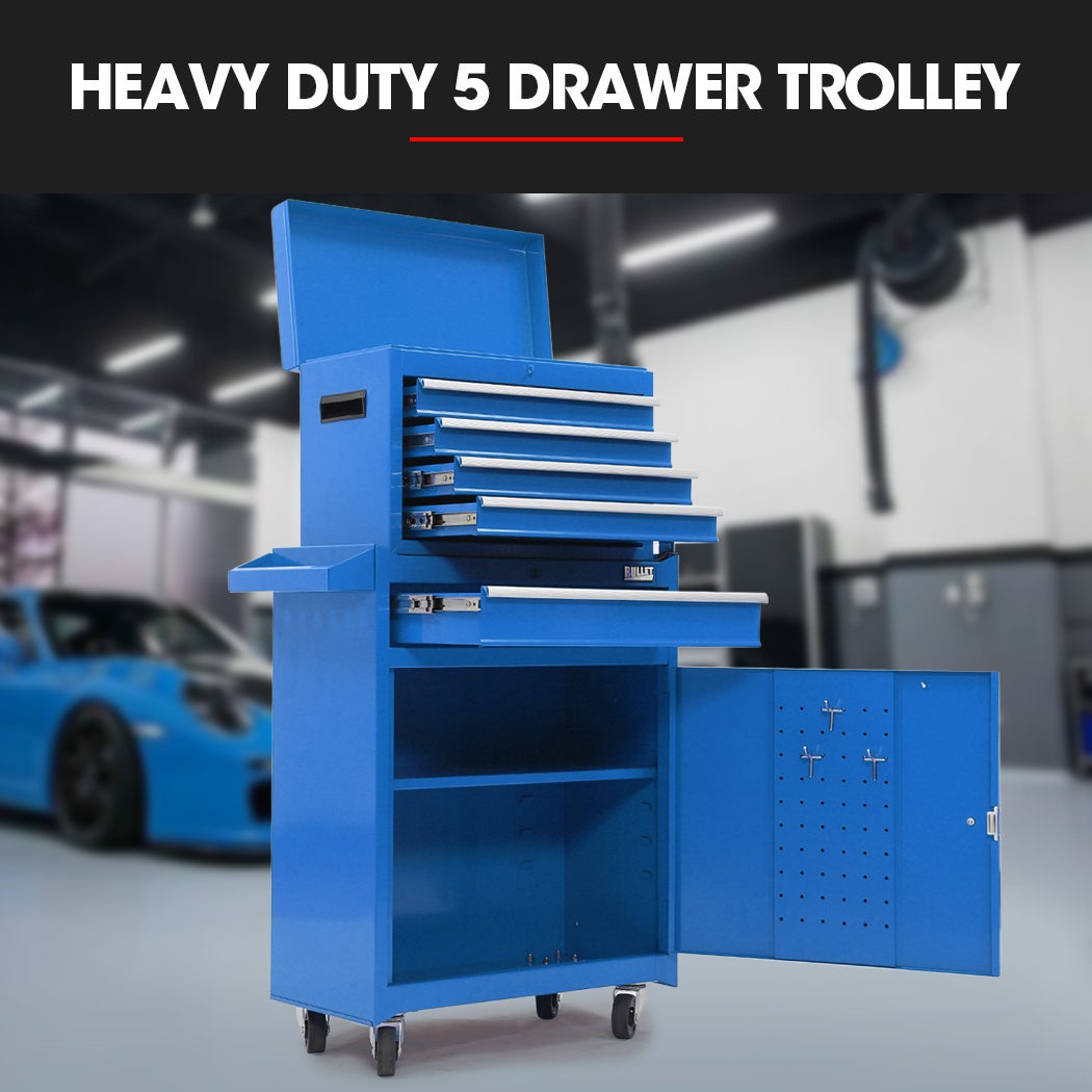 Bullet Pro 5-Drawer Tool Box Cabinet Storage Set - Blue - Image 3