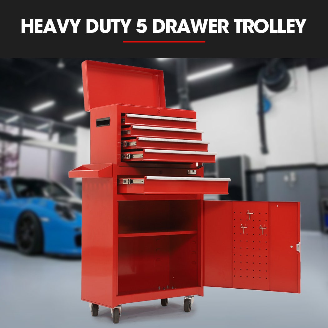 Bullet Pro 5-Drawer Tool Box Cabinet Storage Set - Red - Image 3