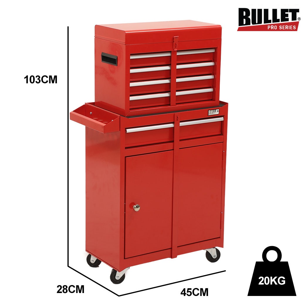 Bullet Pro 5-Drawer Tool Box Cabinet Storage Set - Red - Image 10