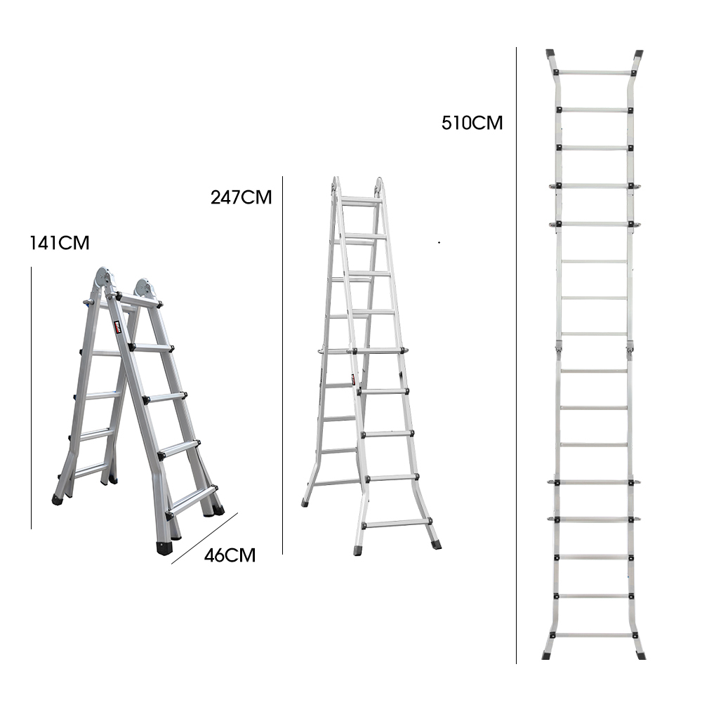 Bullet 5.1m Folding Aluminium Multipurpose Ladder with Platform - Image 2