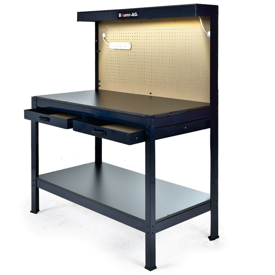Baumr-AG Heavy-Duty Steel Garage Workbench with LED Light & Pegboard