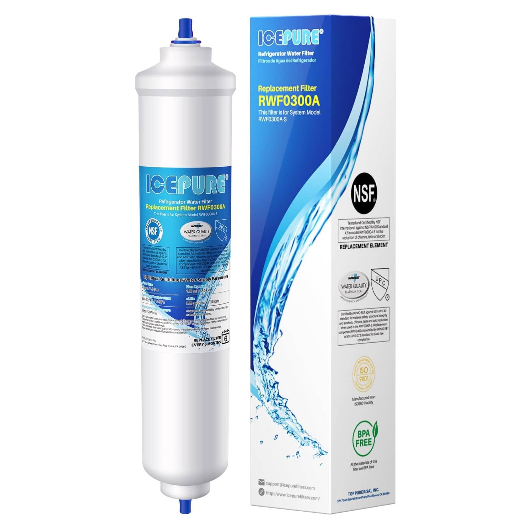 IcePure RWF0300A Inline Fridge Water Filter Cartridge 1/4 Inch