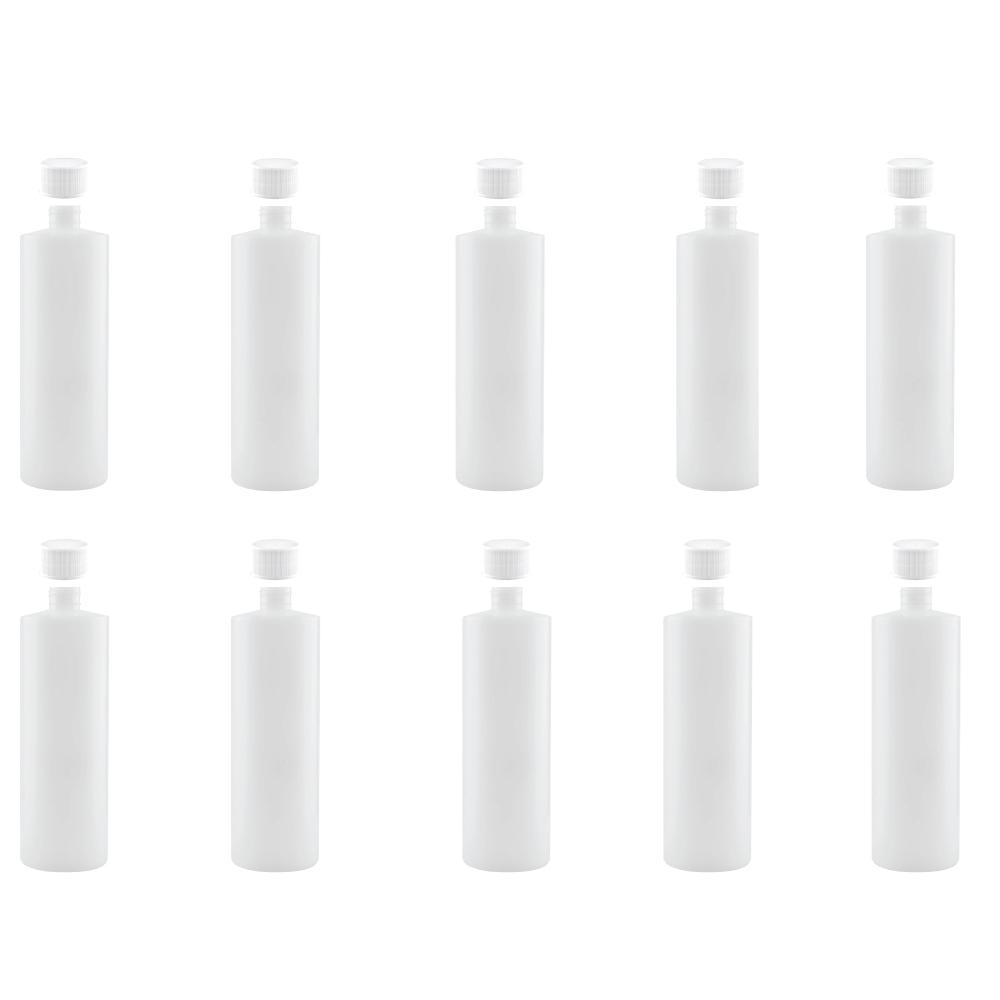 Natural HDPE Plastic Round Bottles 250ml with Caps - 10 Pack
