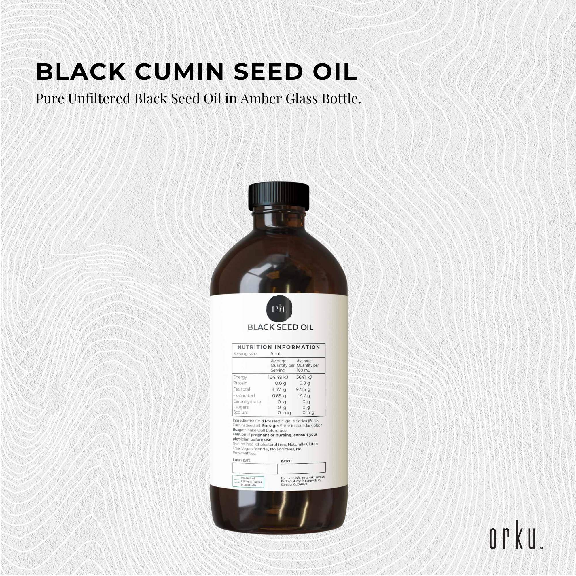 Orku 500ml Pure Black Seed Oil Cold Pressed 100% Ethiopian Nigella Sativa Cumin - Image 3