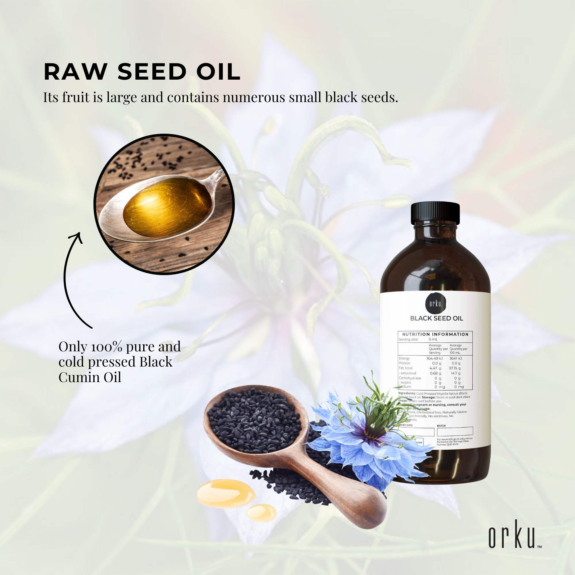 Orku 500ml Pure Black Seed Oil Cold Pressed 100% Ethiopian Nigella Sativa Cumin - Image 4