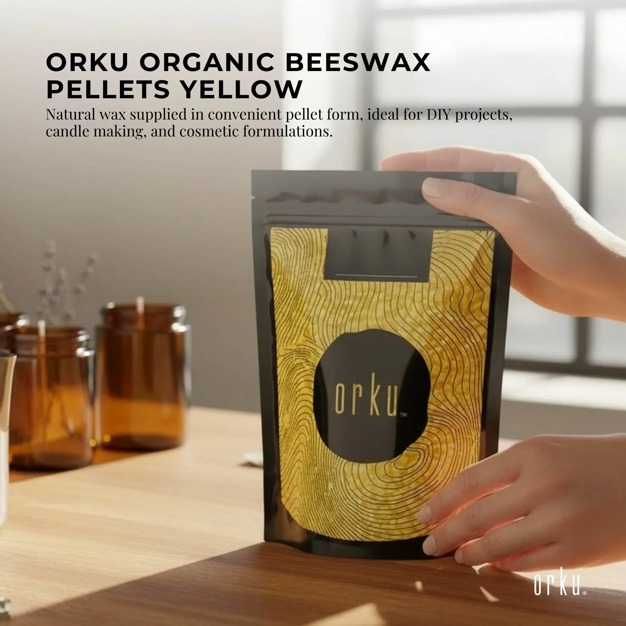 Orku 100g Organic Beeswax Pellets Yellow - Cosmetic Grade Pure Beeswax Pastilles - Image 3