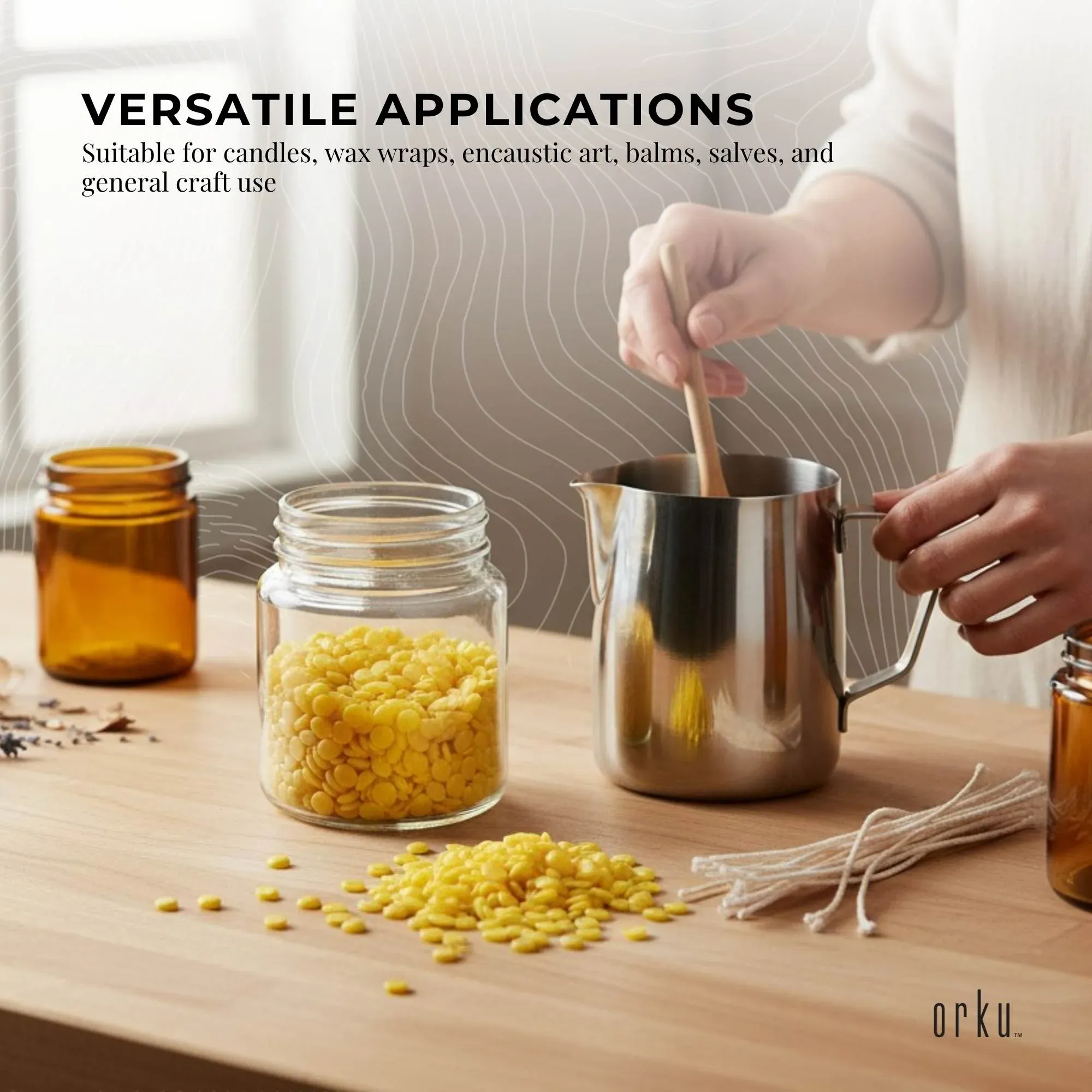 Orku 100g Organic Beeswax Pellets Yellow - Cosmetic Grade Pure Beeswax Pastilles - Image 5