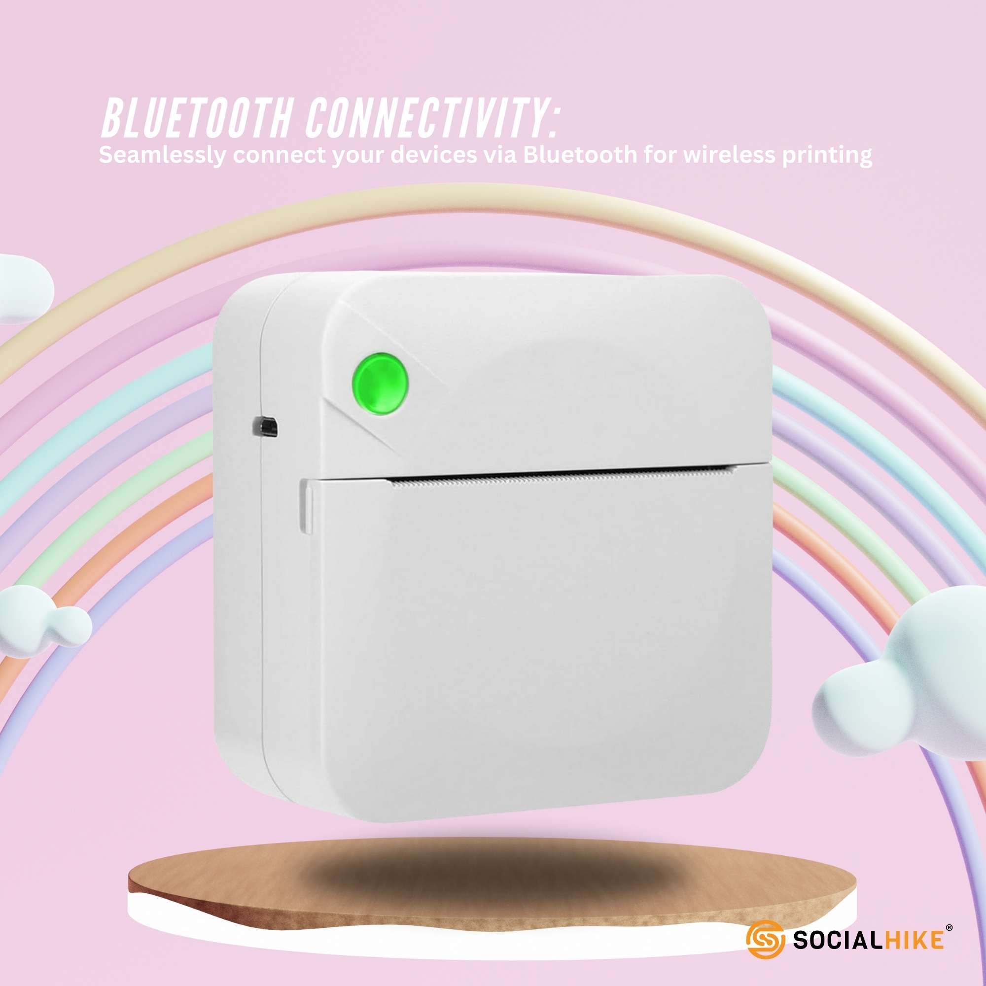 Social Hike Portable Mini Printer White - Inkless Bluetooth Phone Pocket Thermal Printing - Image 3