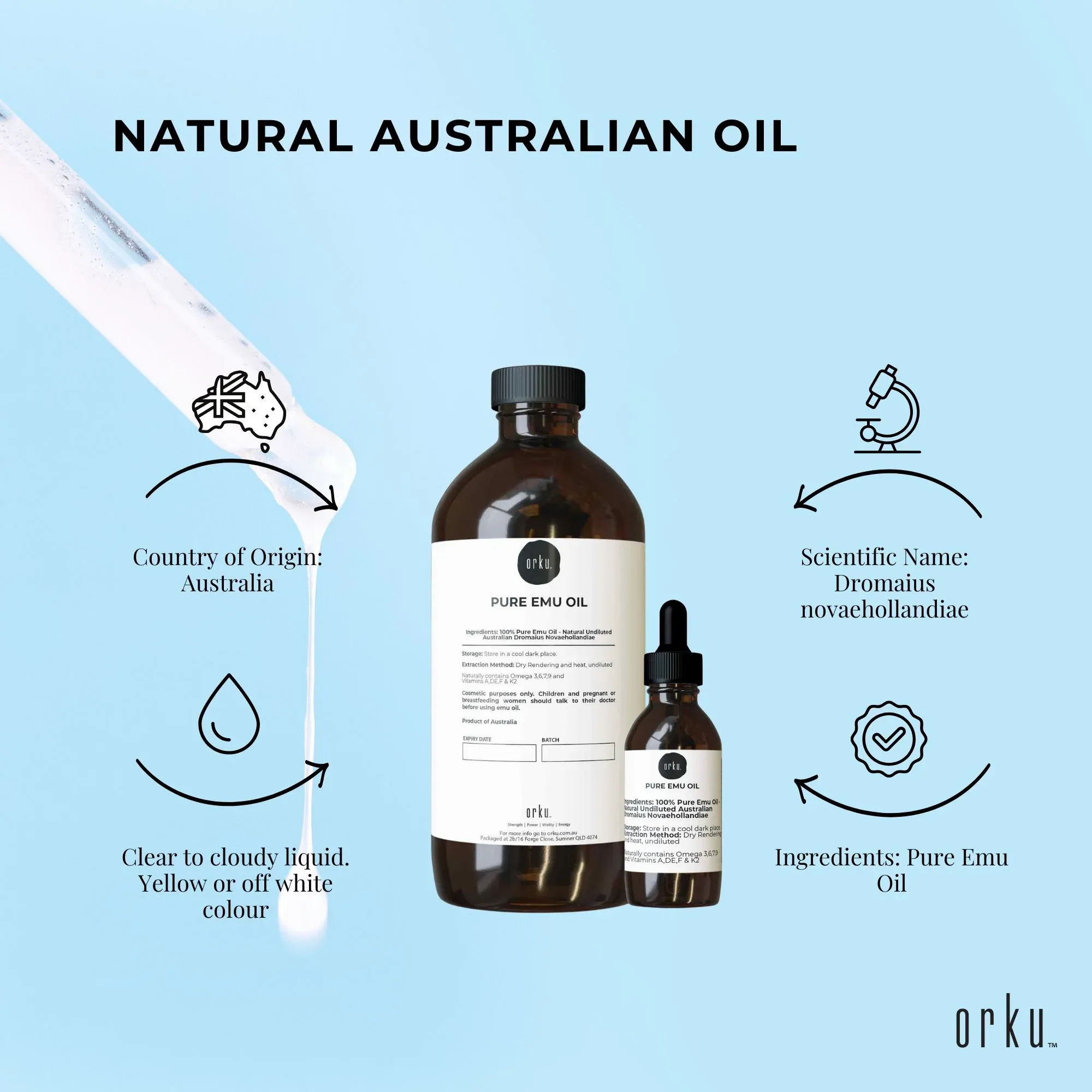 Orku 500ml Pure Emu Oil + Bonus 25ml Bottle - Australian Dromaius Novaehollandiae - Image 4