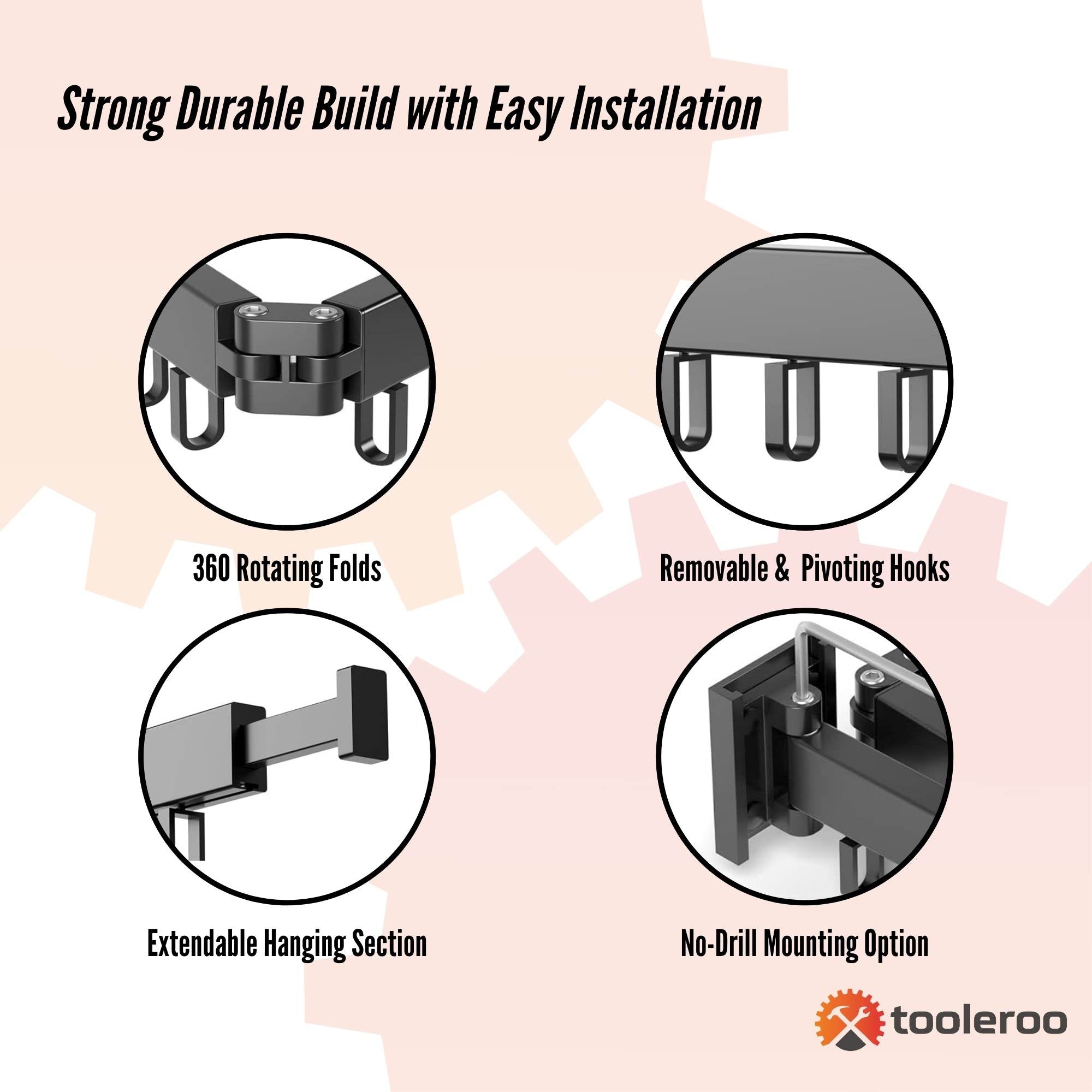 Tooleroo Clothes Drying Rack Tri-Fold Wall-Mount Laundry Hanger - Image 3