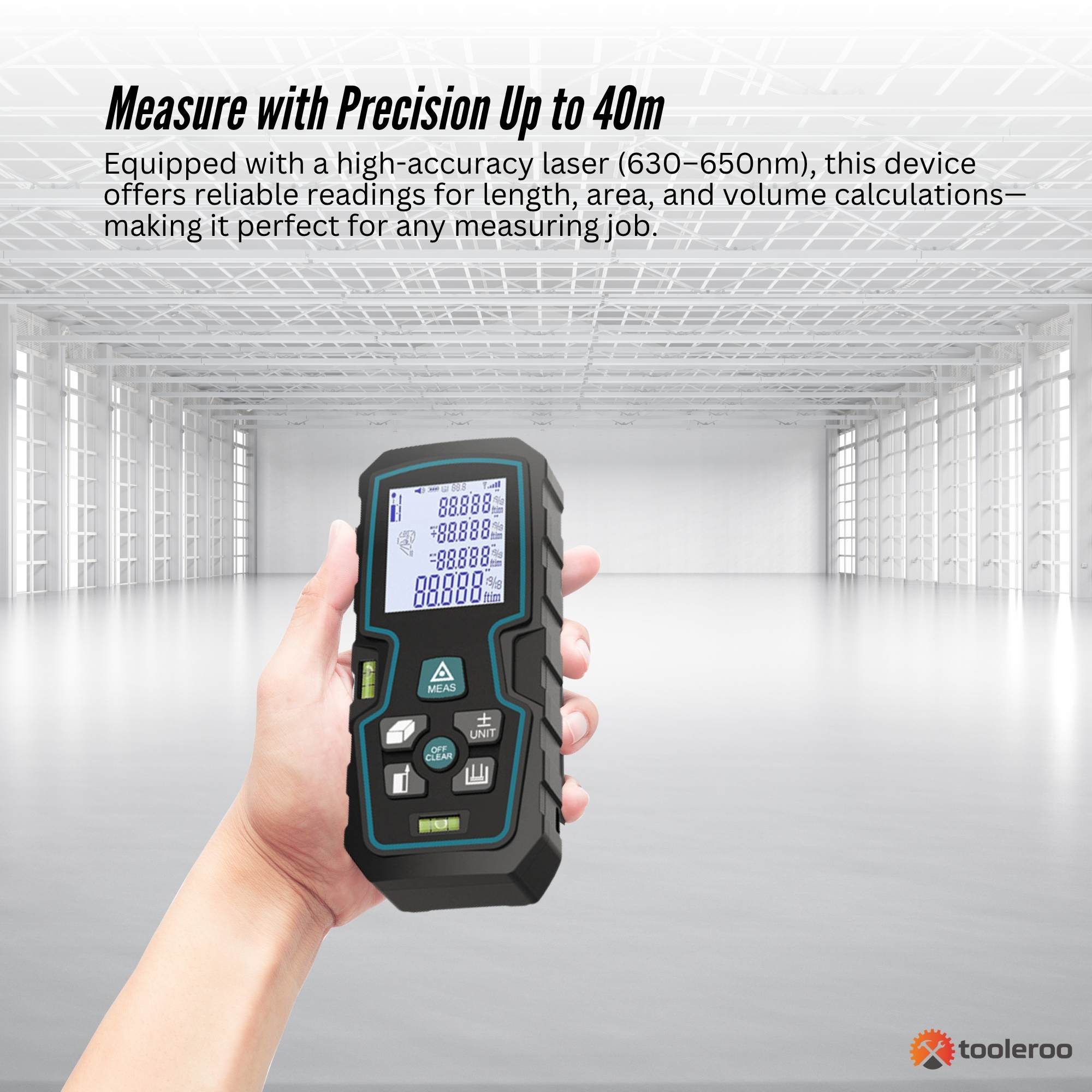 Tooleroo 40m Digital Laser Distance Measurer LCD Area Volume Meter - Image 3