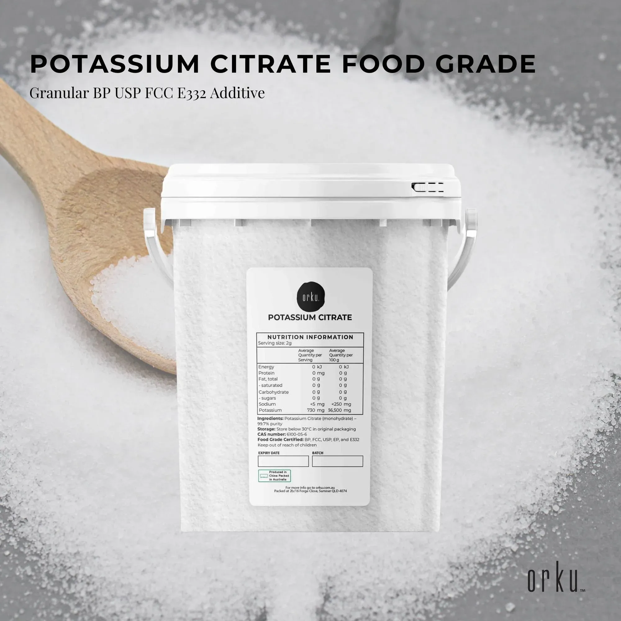 Orku 1.3Kg Potassium Citrate Food Grade Granular Tub BP USP FCC E332 Additive - Image 2
