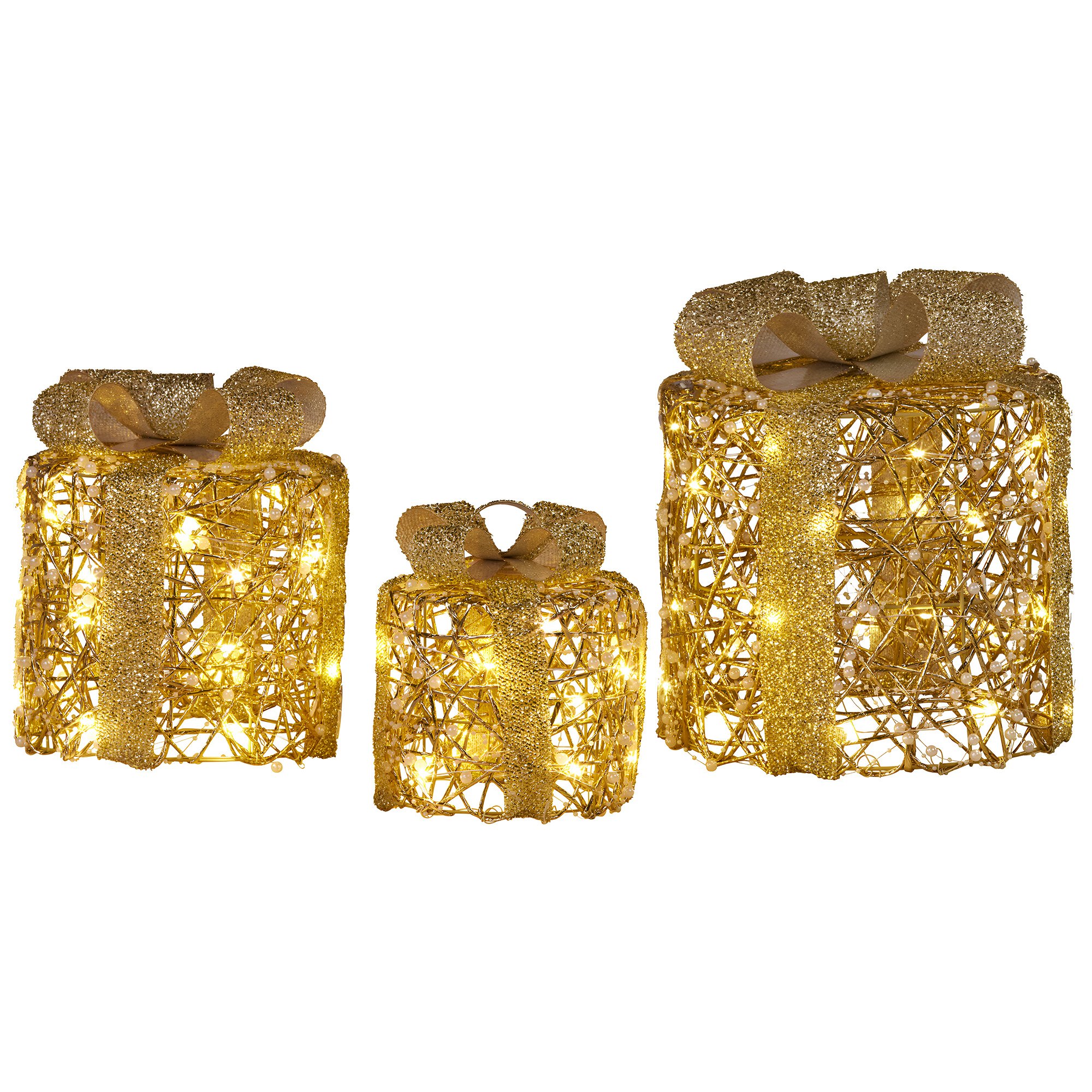 Christabelle Set of 3 Christmas Gift Box Gold LED