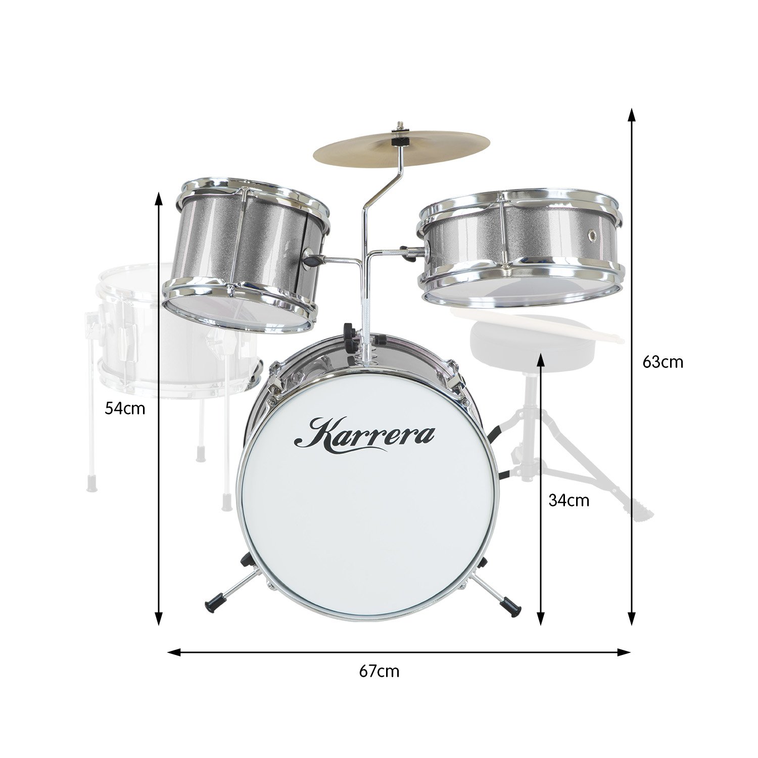 Karrera Children's 4-Piece Drum Kit – Silver - Image 2