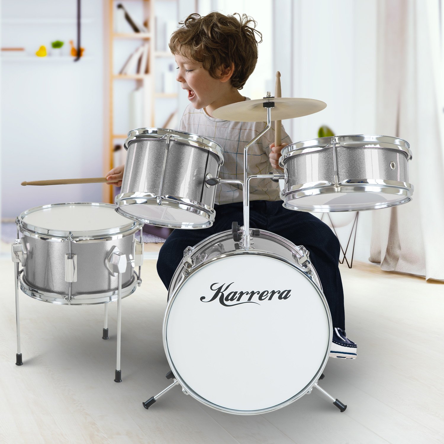 Karrera Children's 4-Piece Drum Kit – Silver - Image 9