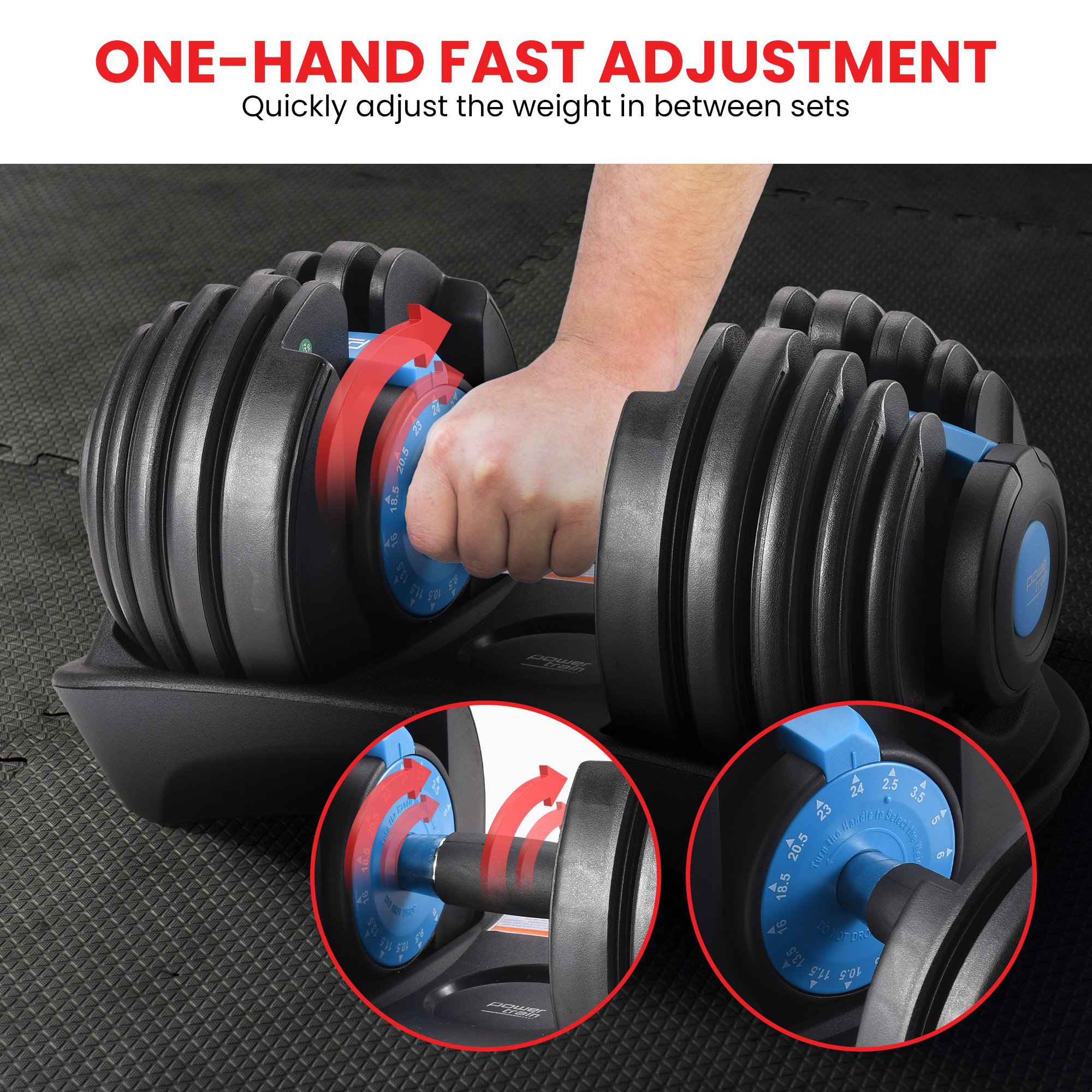 Powertrain 2x 24kg Adjustable Dumbbell Home Gym Set - Image 3