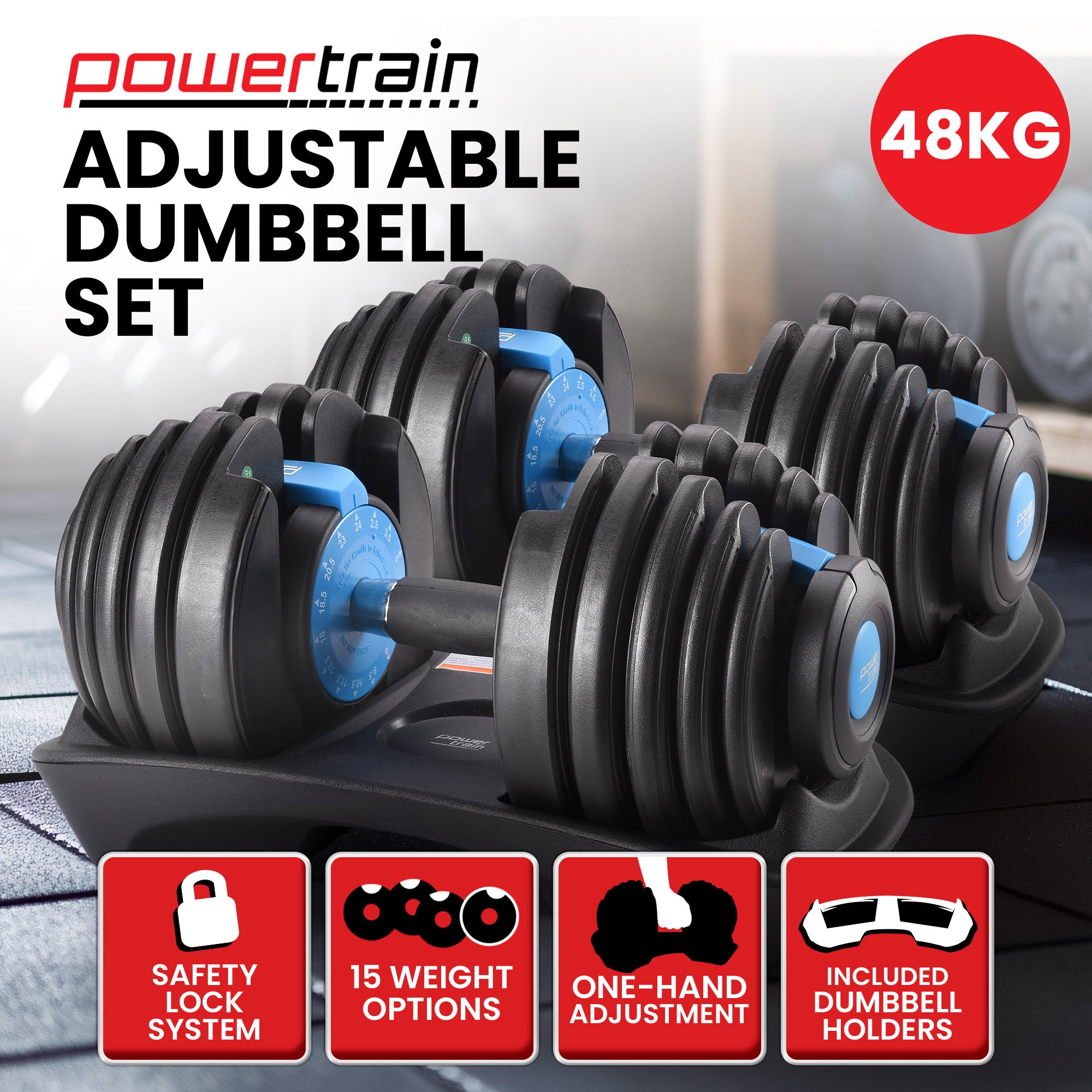 Powertrain 2x 24kg Adjustable Dumbbell Home Gym Set - Image 12