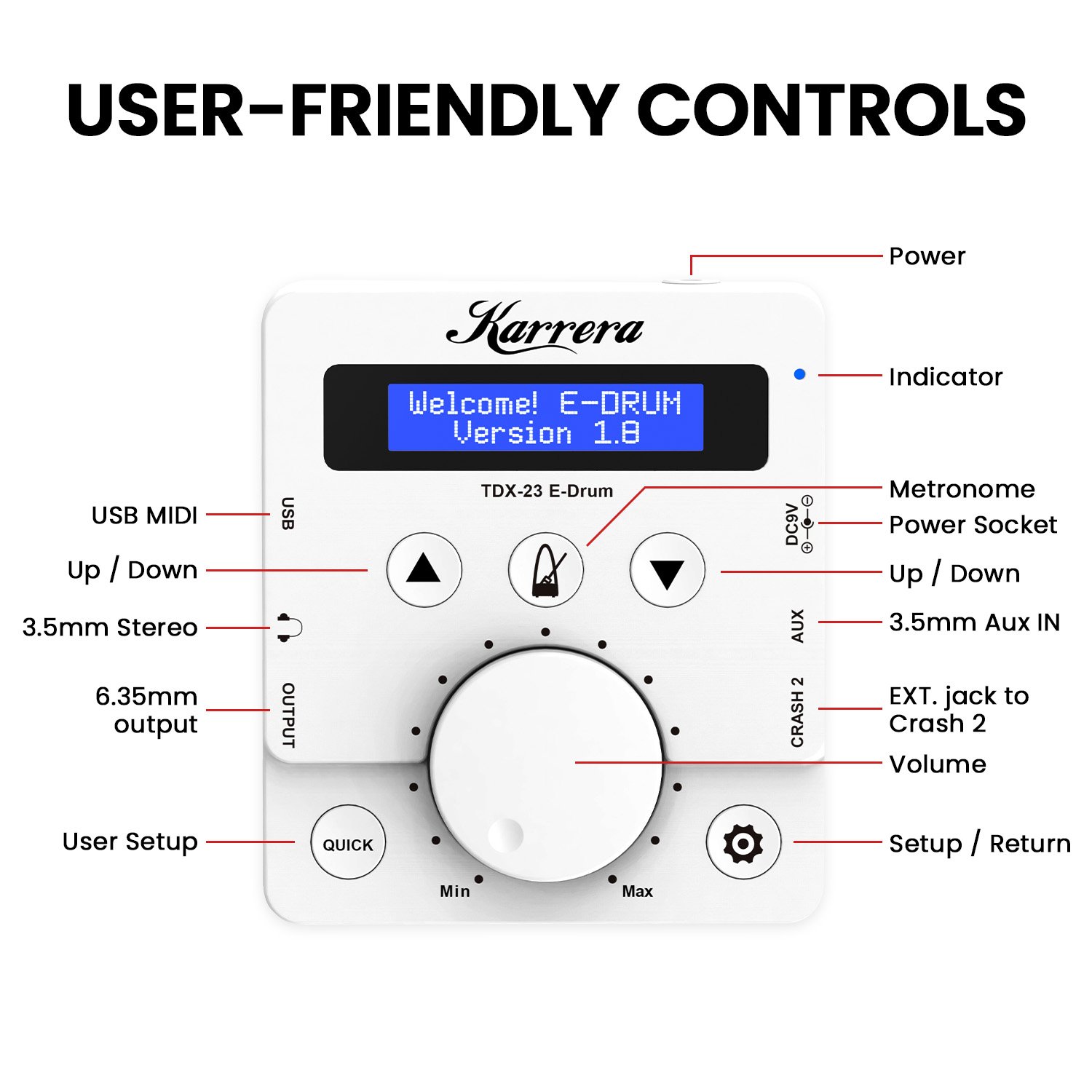 Karrera X23 Electronic Drum Kit with Sound Module and Mesh Heads - Image 6