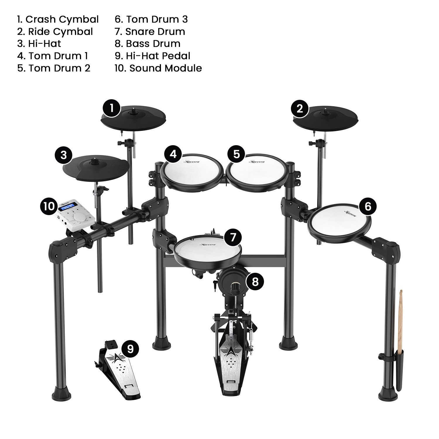Karrera X23 Electronic Drum Kit with Sound Module and Mesh Heads - Image 7