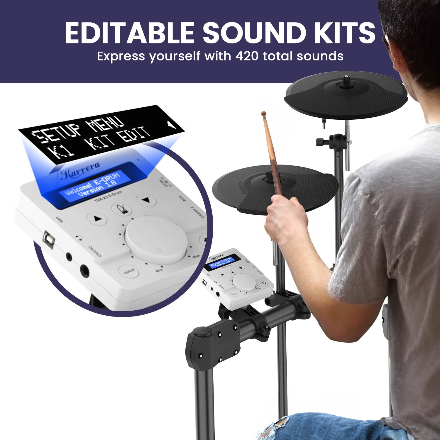 Karrera X23 Electronic Drum Kit with Sound Module and Mesh Heads - Image 8