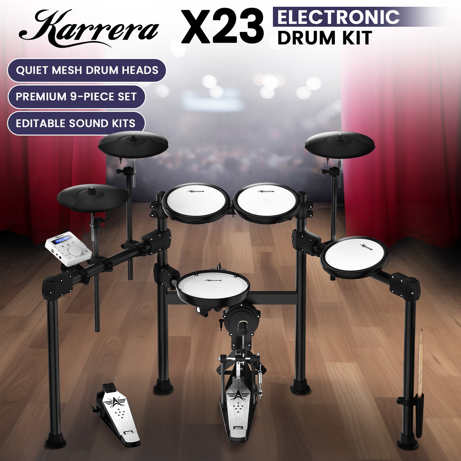 Karrera X23 Electronic Drum Kit with Sound Module and Mesh Heads - Image 10