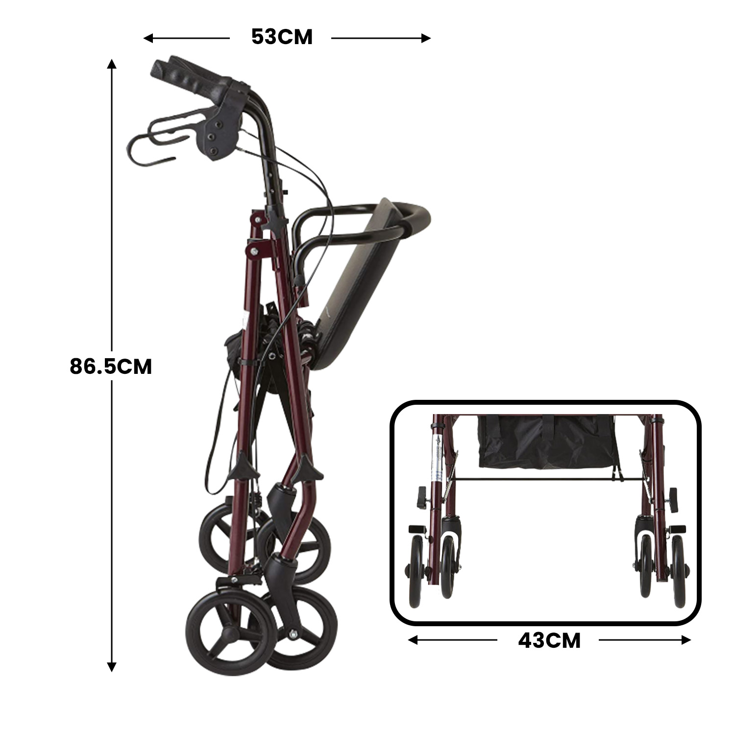 Orthonica Foldable Steel Frame 4-Wheel Rollator Mobility Walker - Image 3