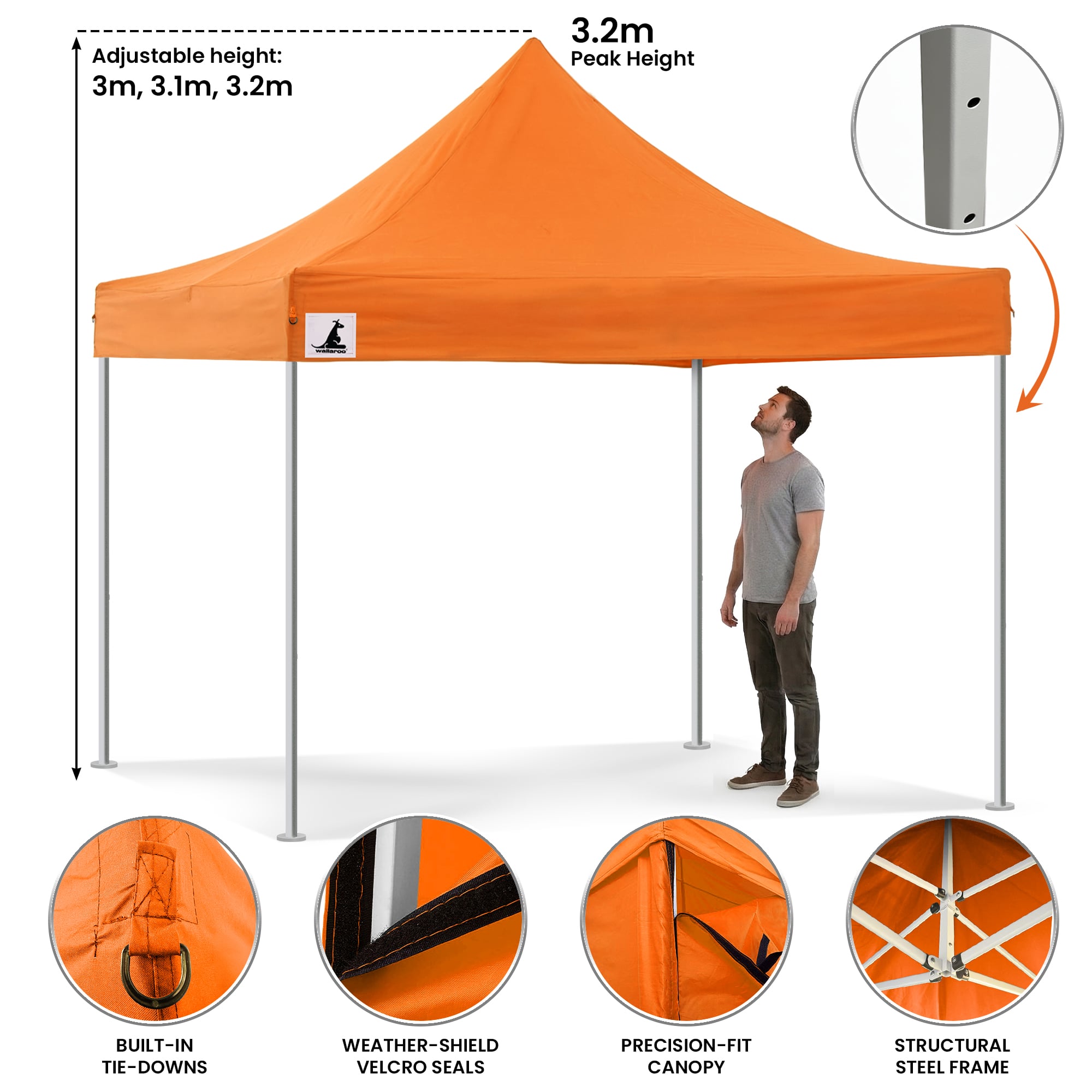 Wallaroo 3x3 Pop Up Gazebo Tent Orange - Image 6