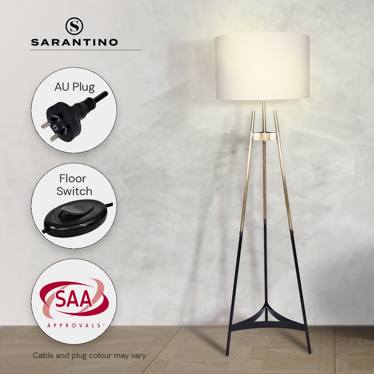 Sarantino Metal Tripod Electric Floor Lamp Gradient Finish - Image 10
