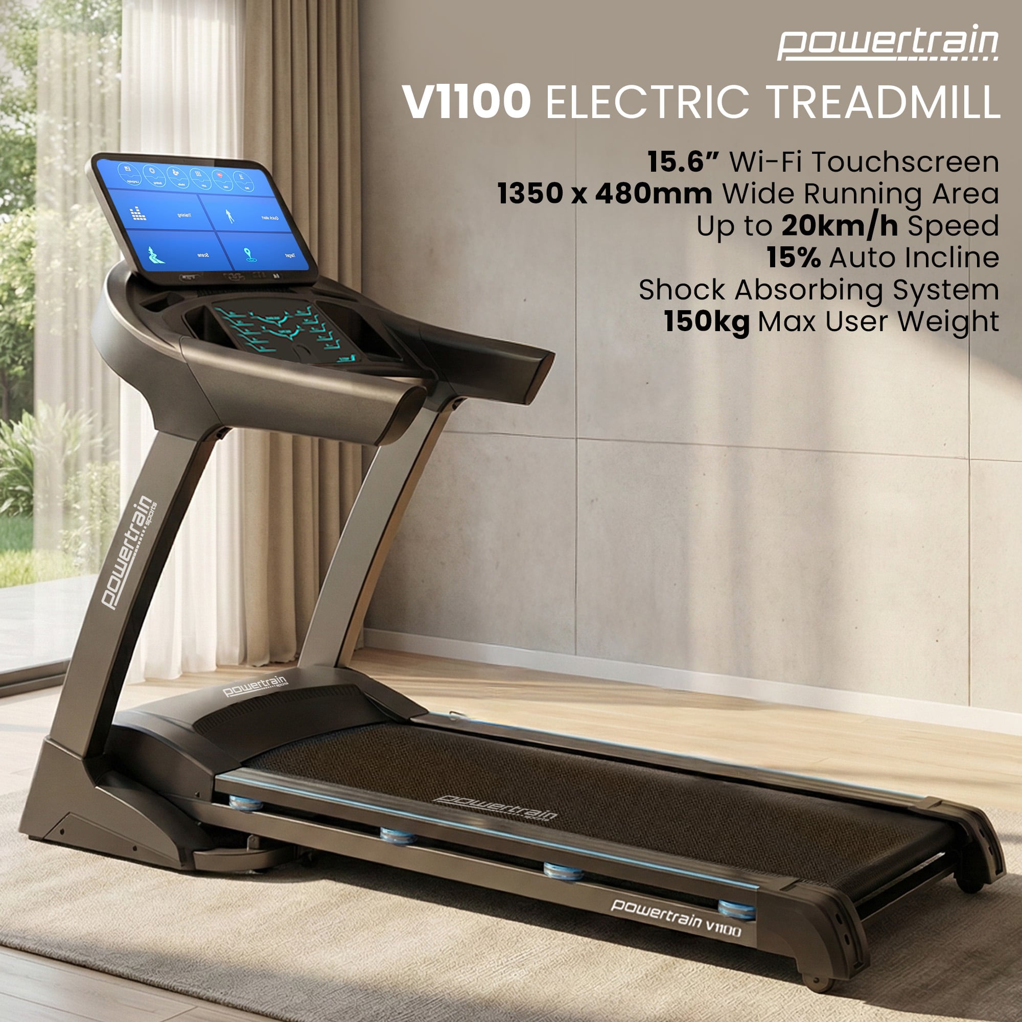 Powertrain V1100 Treadmill with Wifi Touch Screen - Image 2
