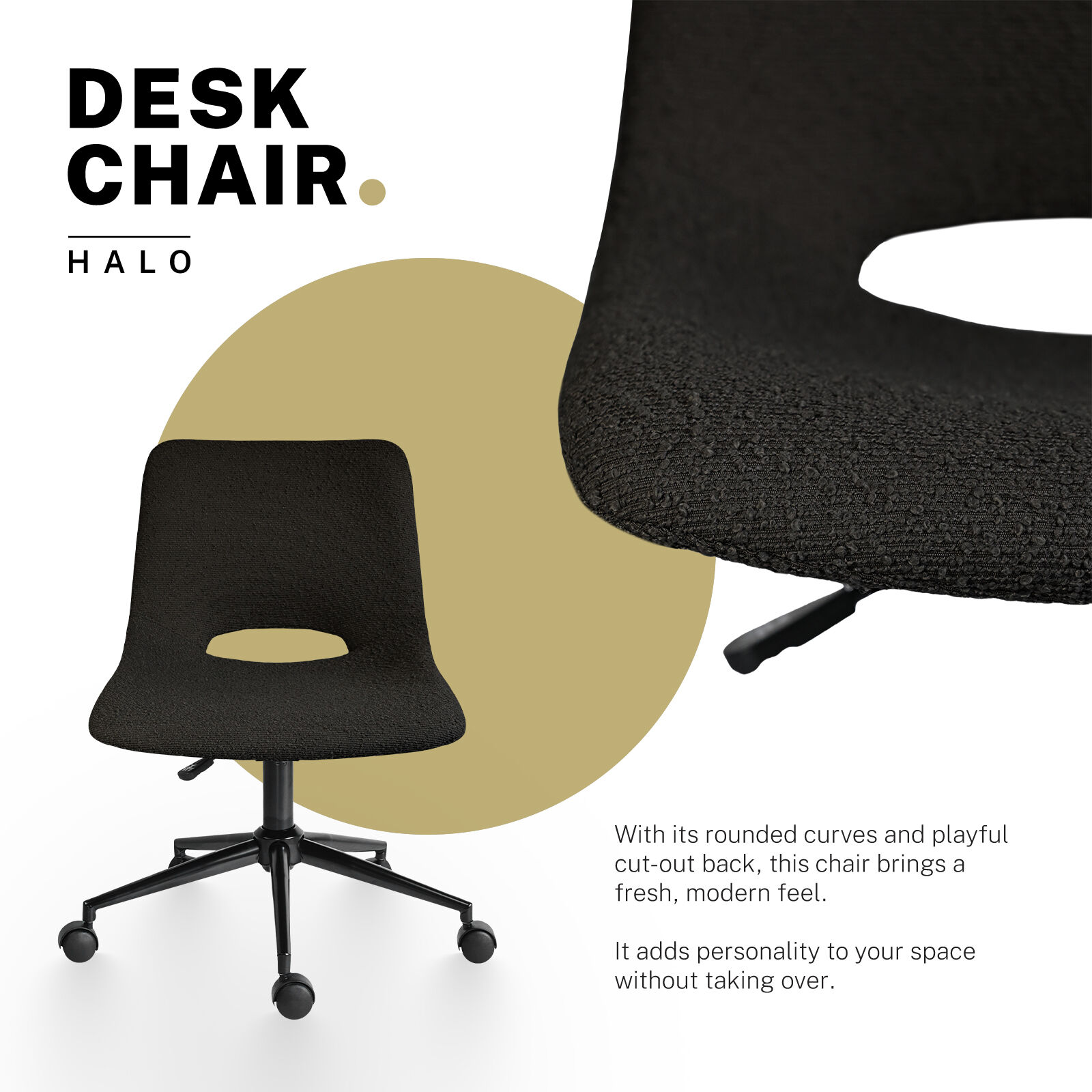 2 Set Office Desk Chair Loop Yarn Fabric HALO BLACK - Image 3