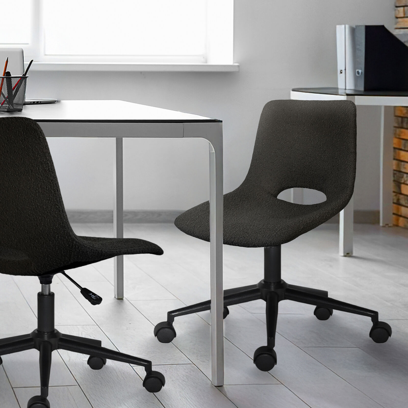 2 Set Office Desk Chair Loop Yarn Fabric HALO BLACK - Image 6