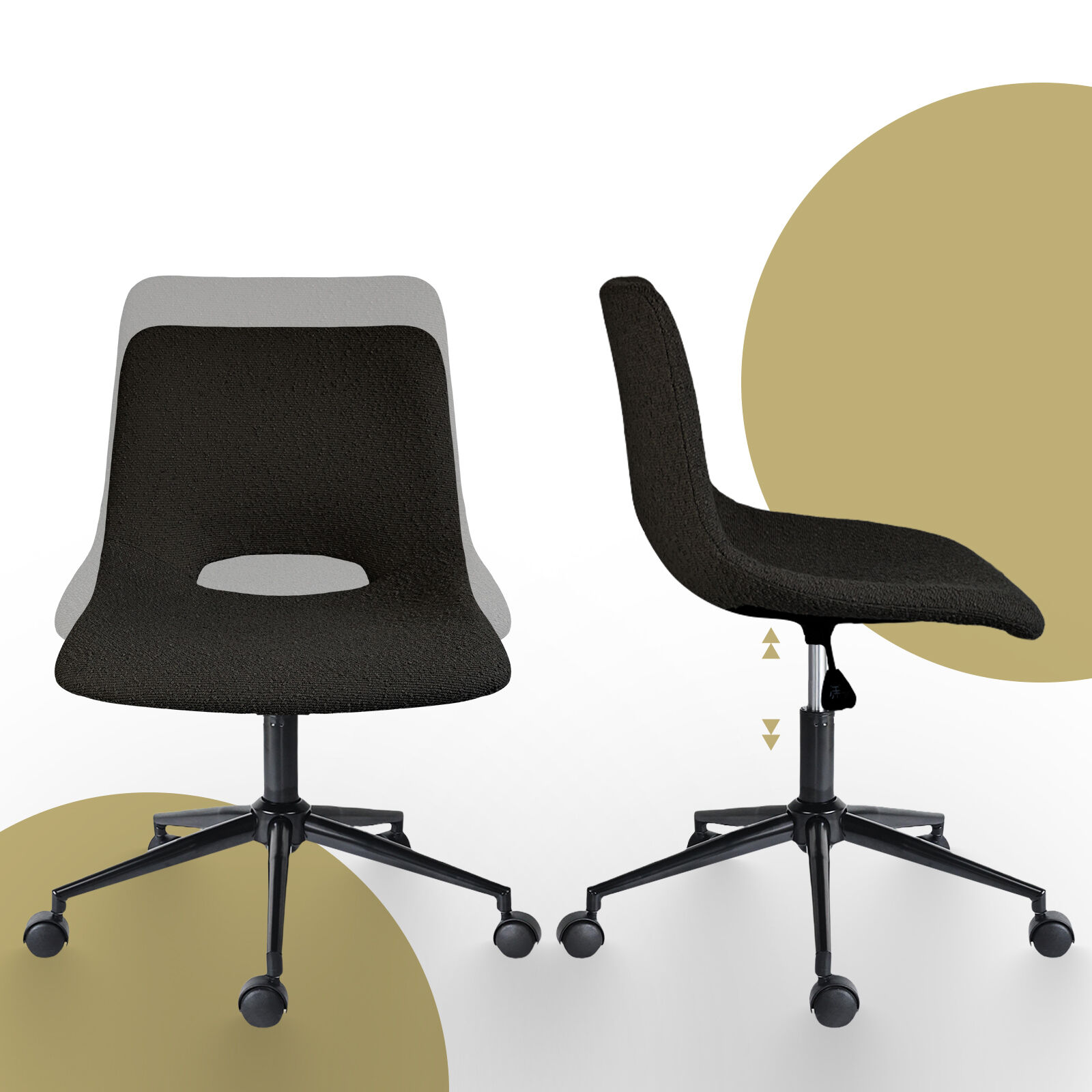 2 Set Office Desk Chair Loop Yarn Fabric HALO BLACK - Image 7