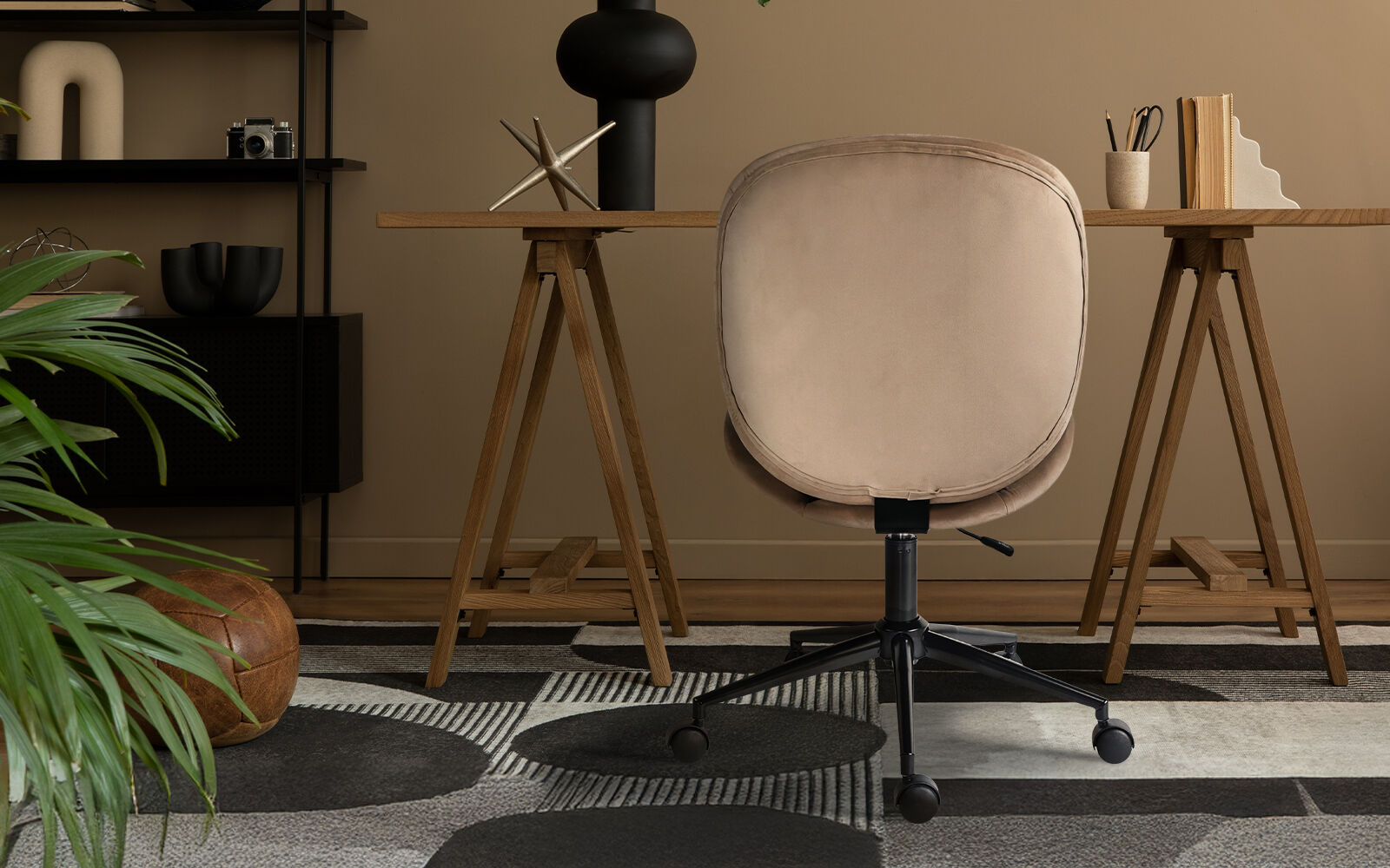 Office Desk Chair Velvet Armless Swivel Pale Khaki - Image 2