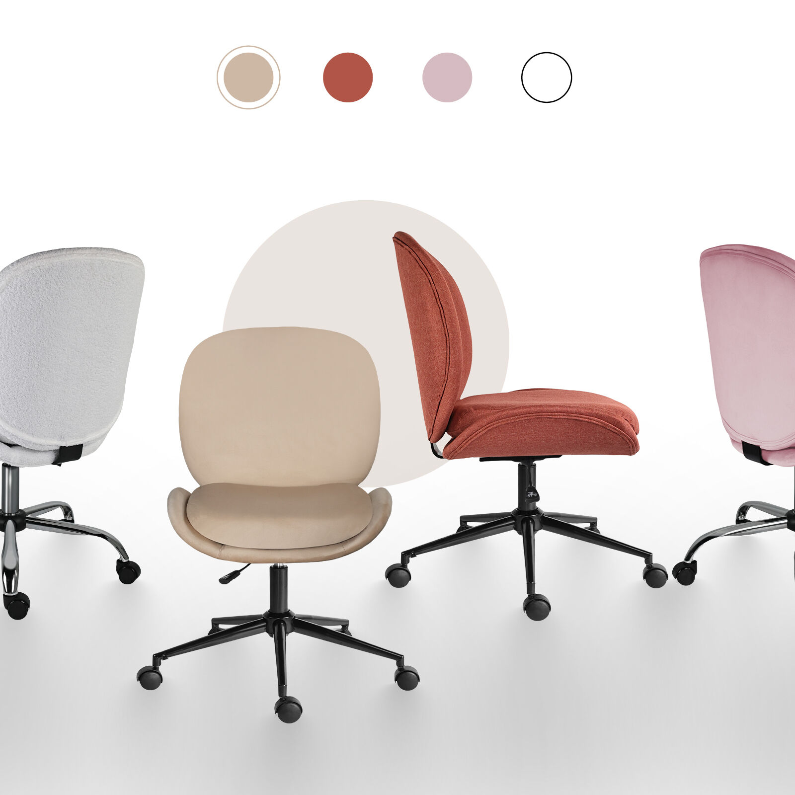 Office Desk Chair Velvet Armless Swivel Pale Khaki - Image 4