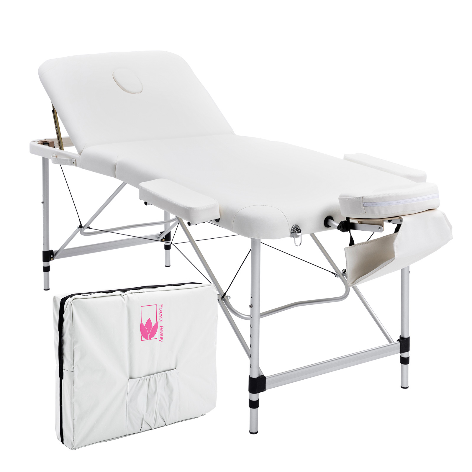 Aluminium Portable Beauty Massage Table 3 Fold (70cm, White)