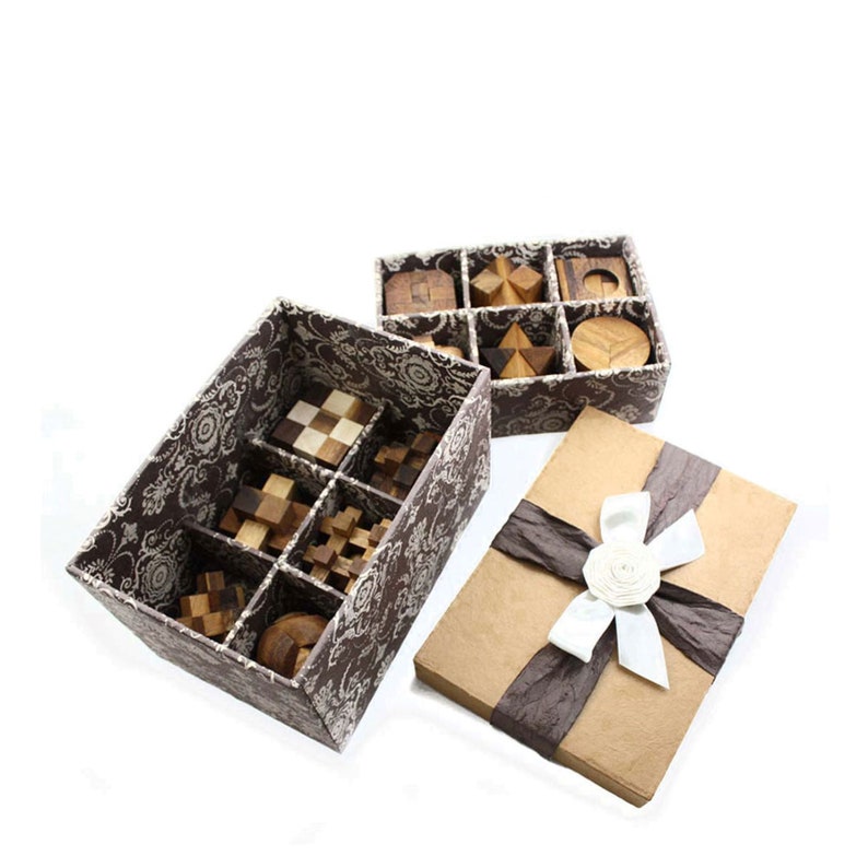 12 Puzzle Brain Teaser Wooden Puzzle Set (Gift Box)