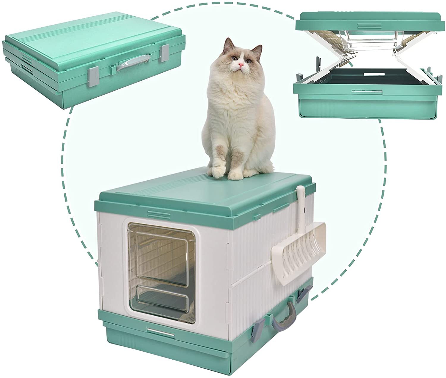 YES4PETS XL Green Foldable Hooded Cat Litter Box House