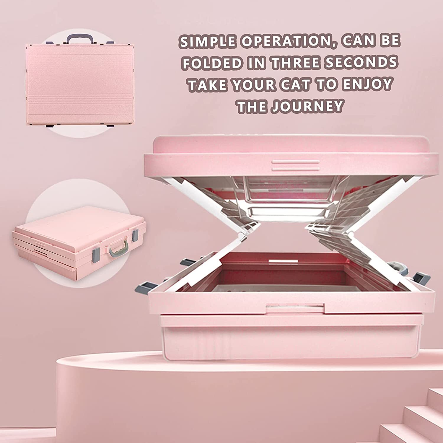YES4PETS XL Pink Foldable Hooded Cat Litter Box House - Image 3