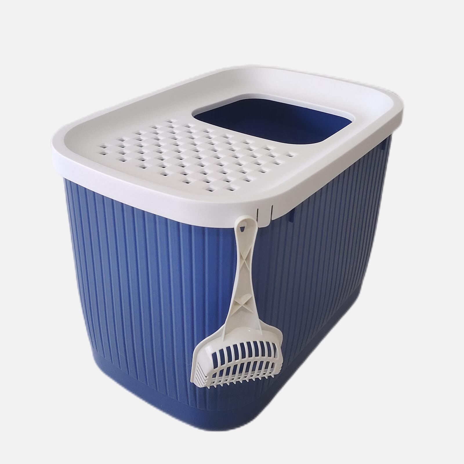 YES4PETS XXL Dark Blue Top Entry Covered Kitty Litter Box