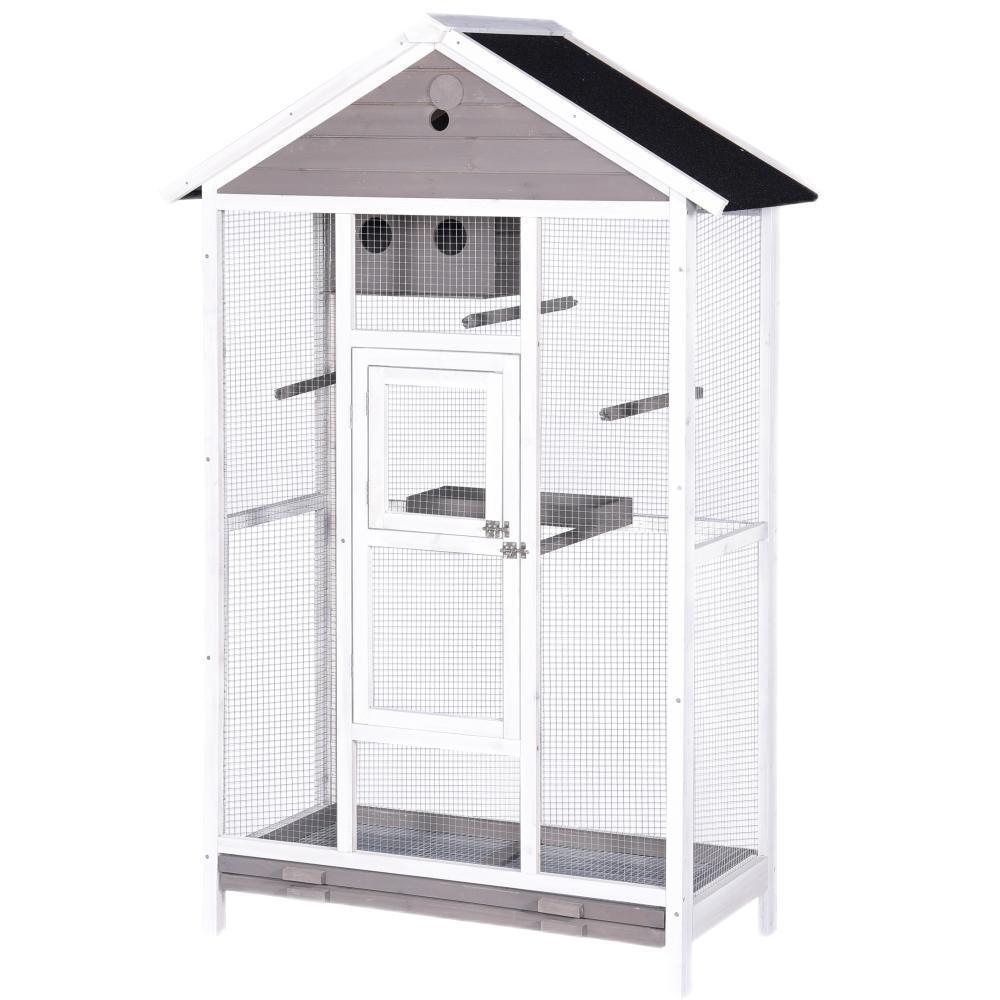 YES4PETS Wooden XXL Pet Aviary Canary Parrot Bird Cage Grey